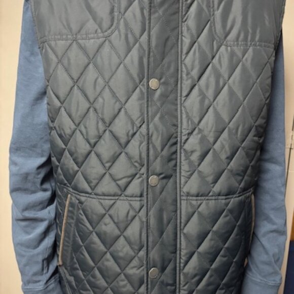 Orvis Quilted Vest Navy with brown trim Mens Large - Picture 1 of 6